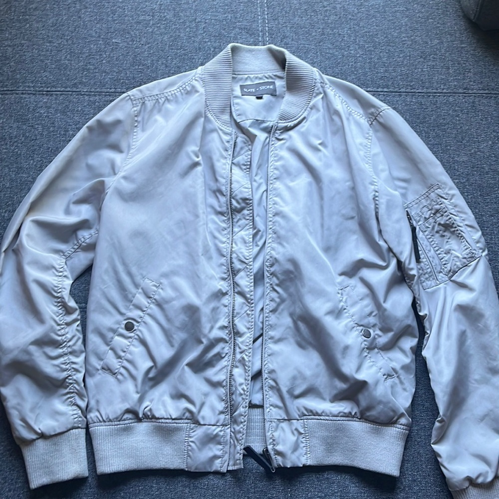 Slate & Stone White/Silver Bomber Jacket M